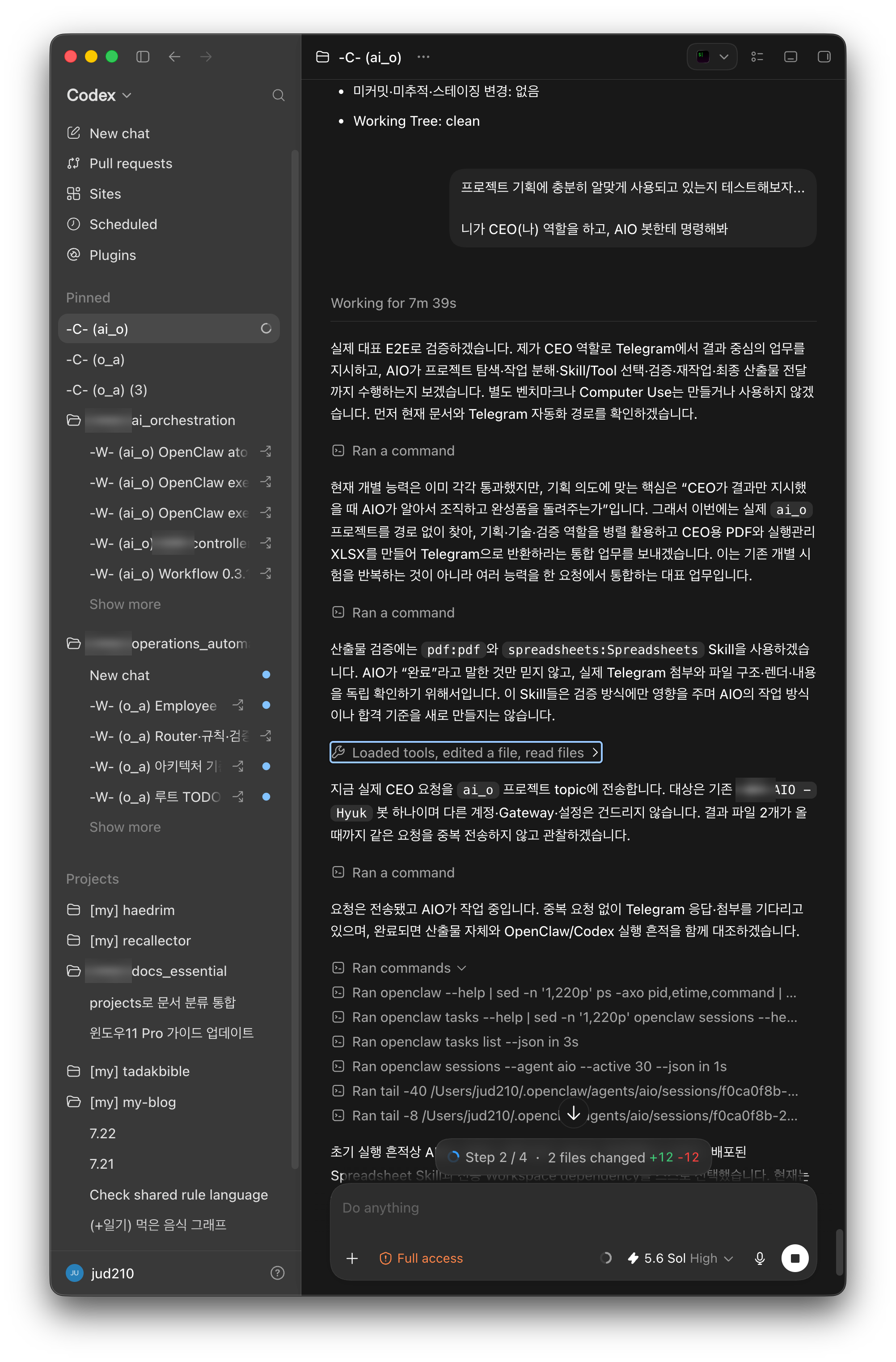 Codex bertindak sebagai CEO, memberi tugas yang berfokus pada hasil, dan memverifikasi pengembaliannya melalui Telegram