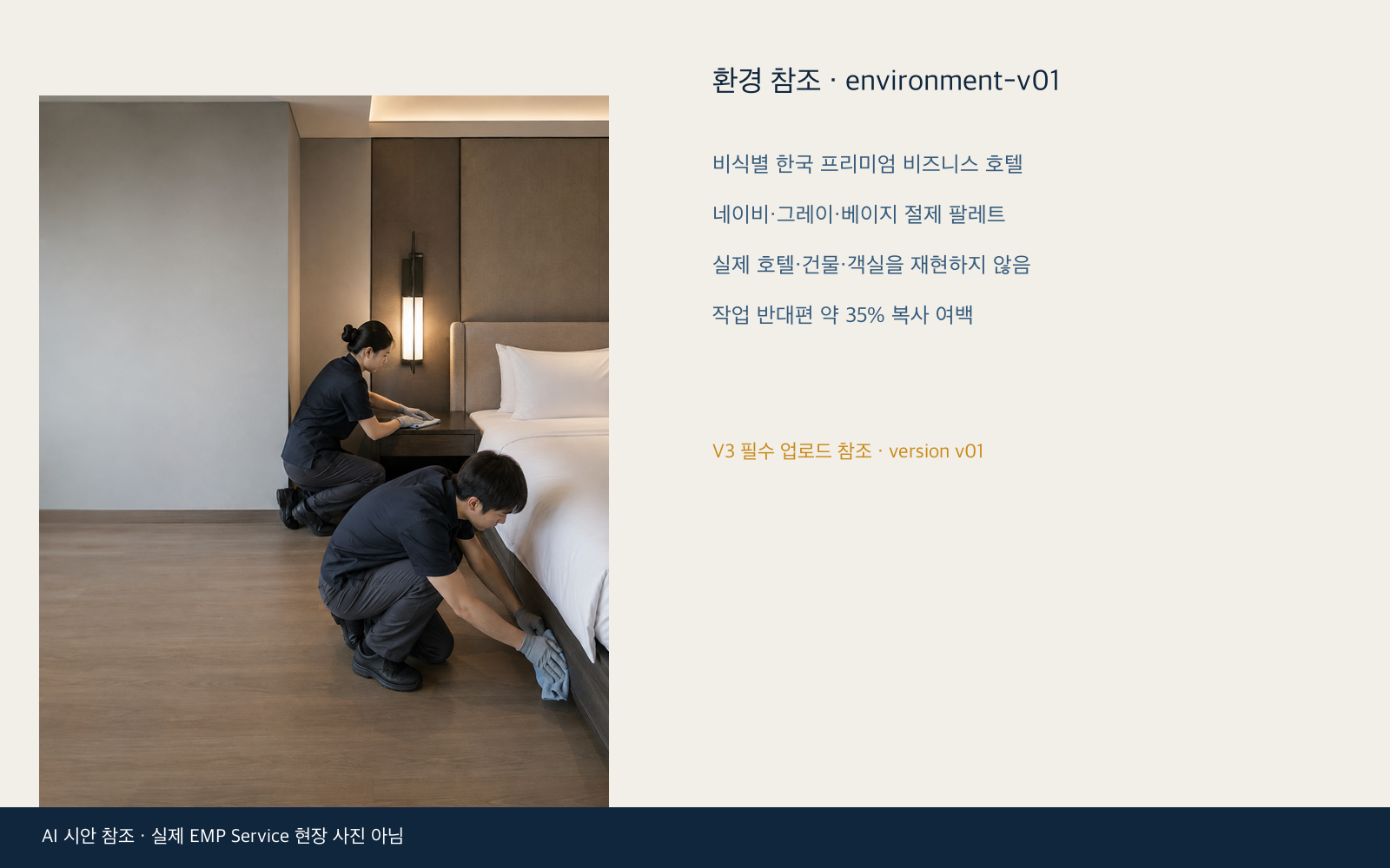 Papan referensi lingkungan untuk adegan layanan di kamar hotel