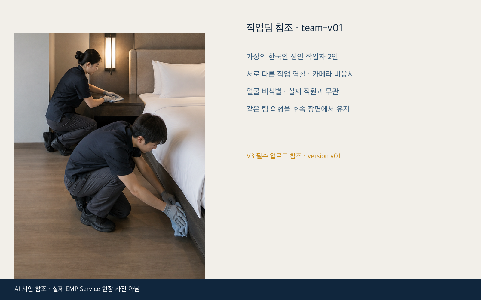 Papan referensi tim untuk adegan layanan di kamar hotel